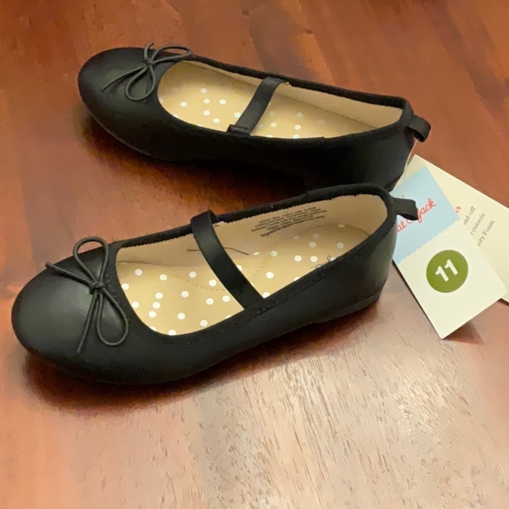 Cat & Jack shoes black faux leather ballet slip on new dress shoe size 11